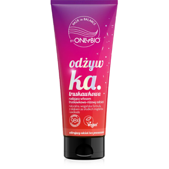 OnlyBio Strawberry Emollient Hair Conditioner for Pink Shades Hair Vegan 200ml