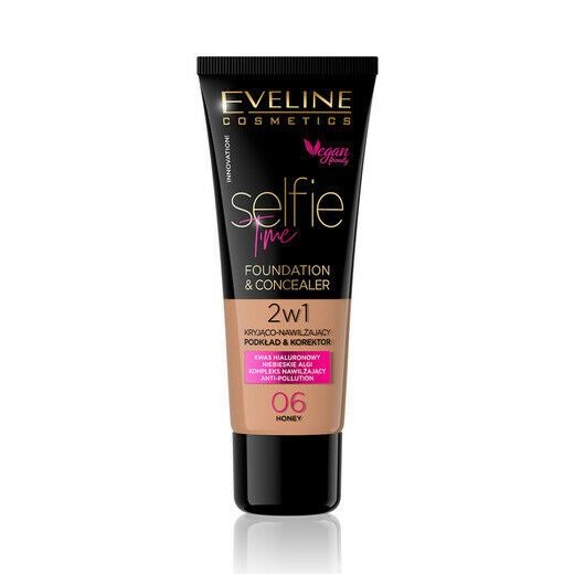 Eveline Selfie Time 2 in 1 Covering Foundation & Concealer - 06 Honey 30ml