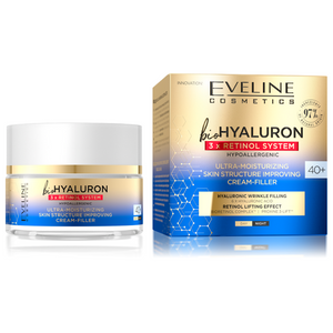 Eveline Bio Hyaluron 3 x Retinol Ultra Moisturising Anti - Wrinkle Face Cream - Filler 40+ Day/Night 50ml