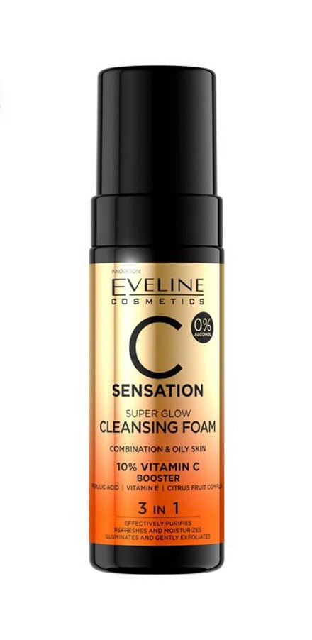 Eveline C Sensation Super Glow Cleansing Foam 10% Vitamin C Booster 150ml