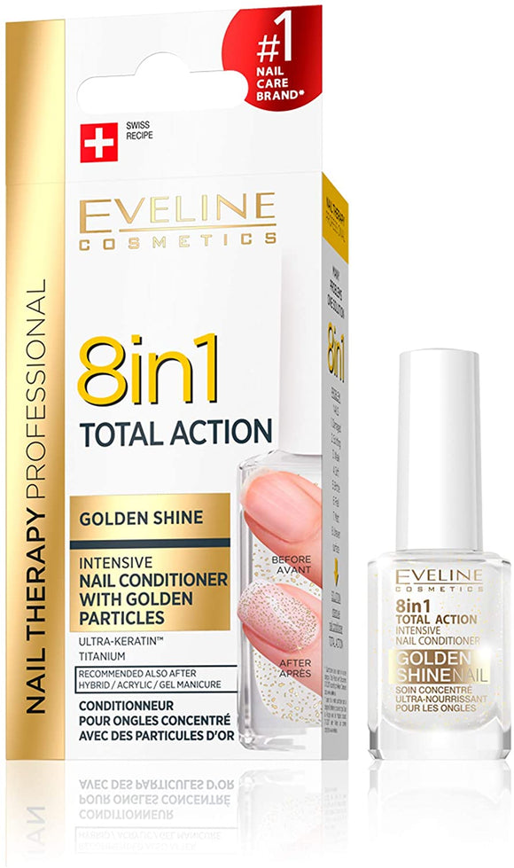 Eveline Nail Therapy 8 in 1 Total Action Golden Shine Nail Conditioner 12ml