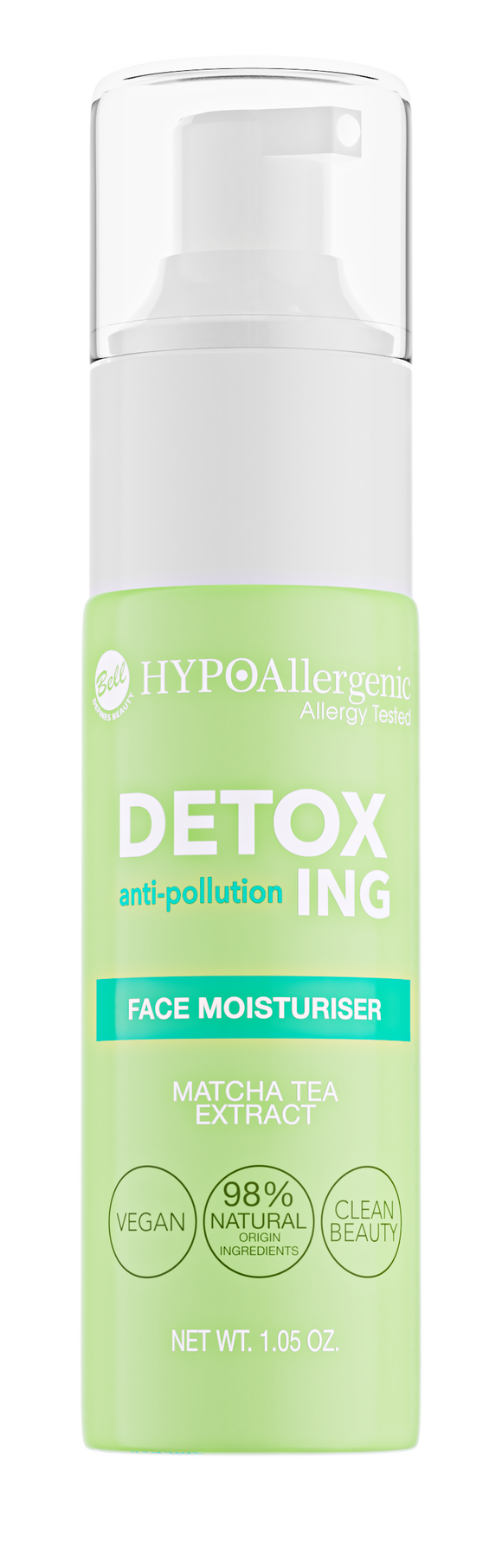 Bell Hypoallergenic Detoxing Face Moisturiser Gel- Make Up Fluid with Matcha Tea Extract Anti - Pollution & Vegan 30g
