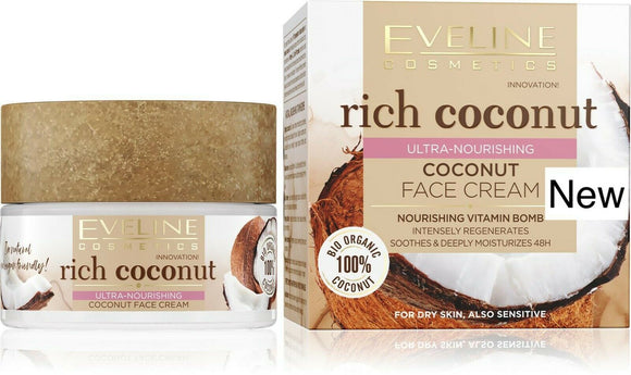 Eveline Rich Coconut Ultra - Nourishing Face Cream Organic for Dry Skin 50ml