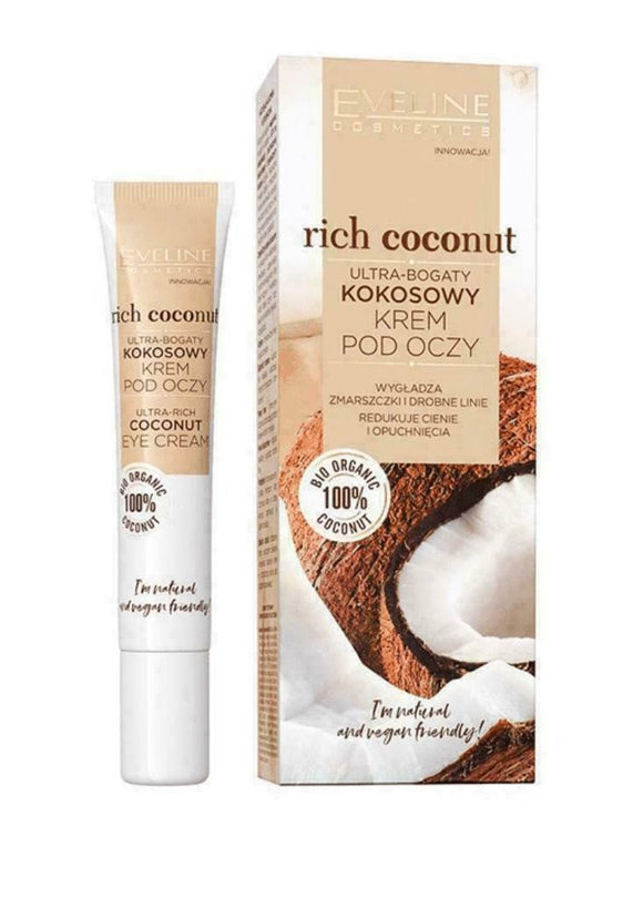 Eveline Rich Coconut Eye Cream Anti - Wrinkle & Dark Circles Vegan 20ml
