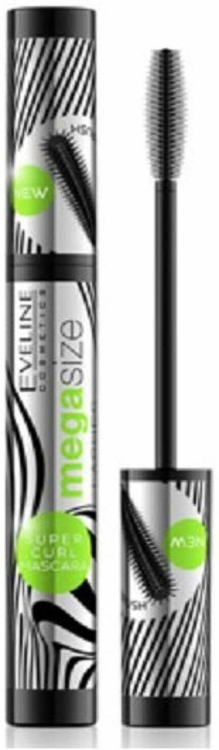 Eveline Mega Size Lashes Mascara Super Curl Black - Lash Curler Brush 10ml